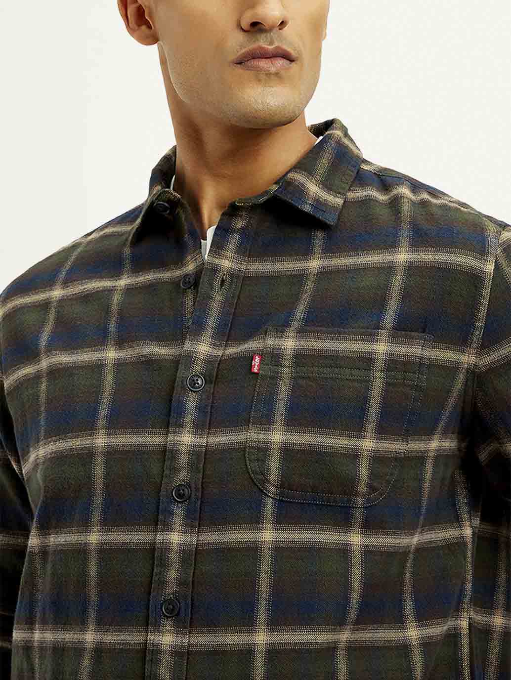 Men's Checkered Relaxed Fit Flannel Shirt - Detail View