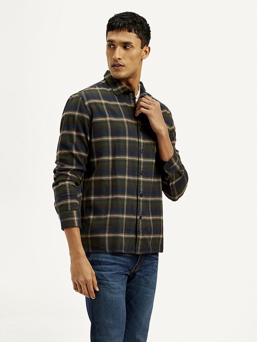 Men's Checkered Relaxed Fit Flannel Shirt - Side View
