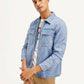 Men's Solid Light Blue Denim Shacket - Elevated View