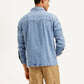 Men's Solid Light Blue Denim Shacket - Back View