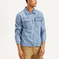 Men's Solid Light Blue Denim Shacket - Side View