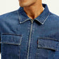 Men's Solid Relaxed Fit Zip Front Denim Shacket - Detail View