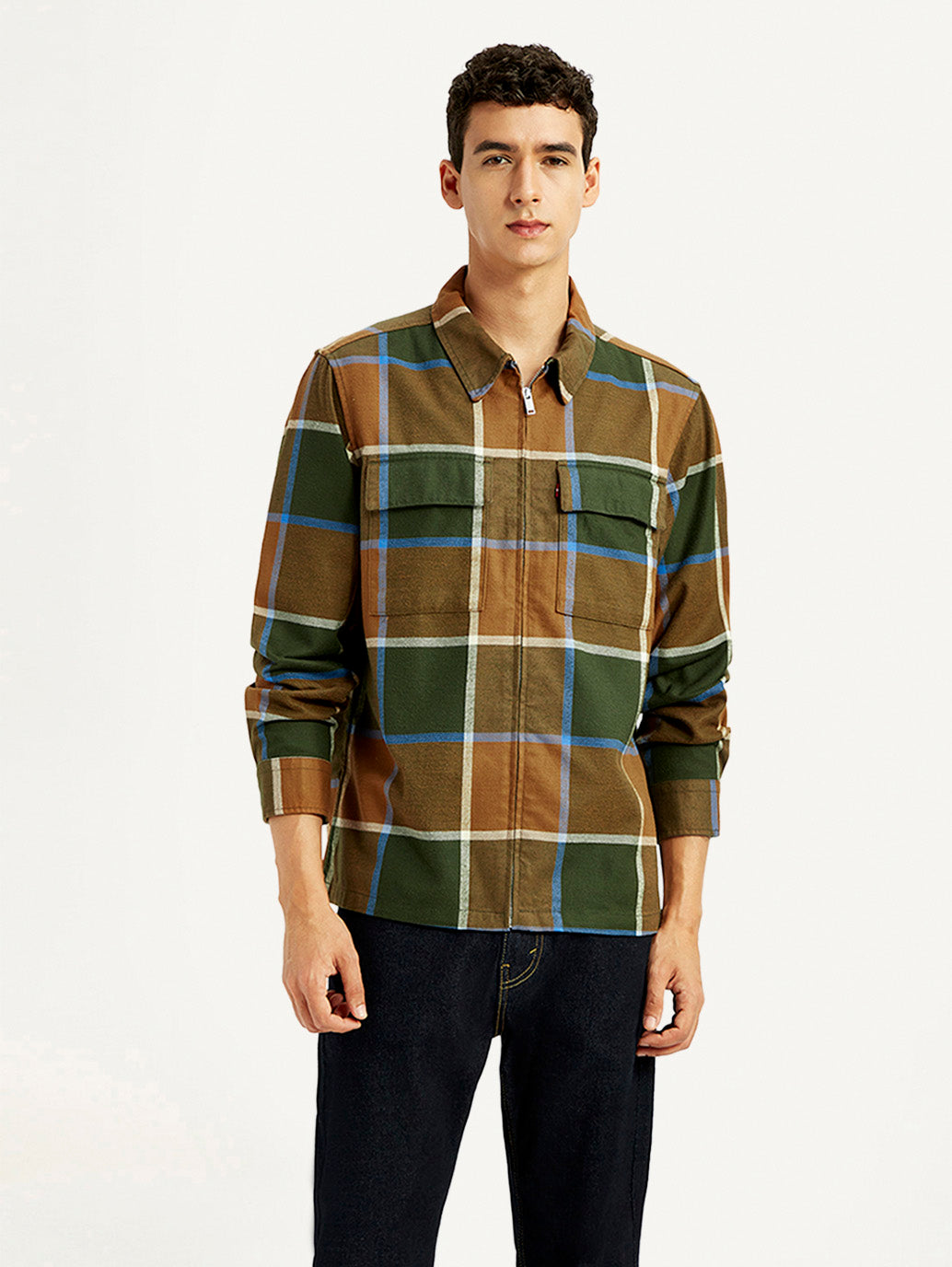 Men's Checkered Relaxed Fit Flannel Shirt - Front View