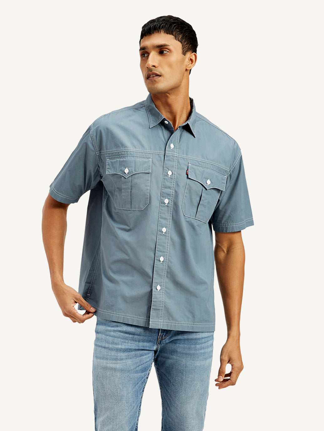 Men's Solid Relaxed Fit Utility Shirt - Front View