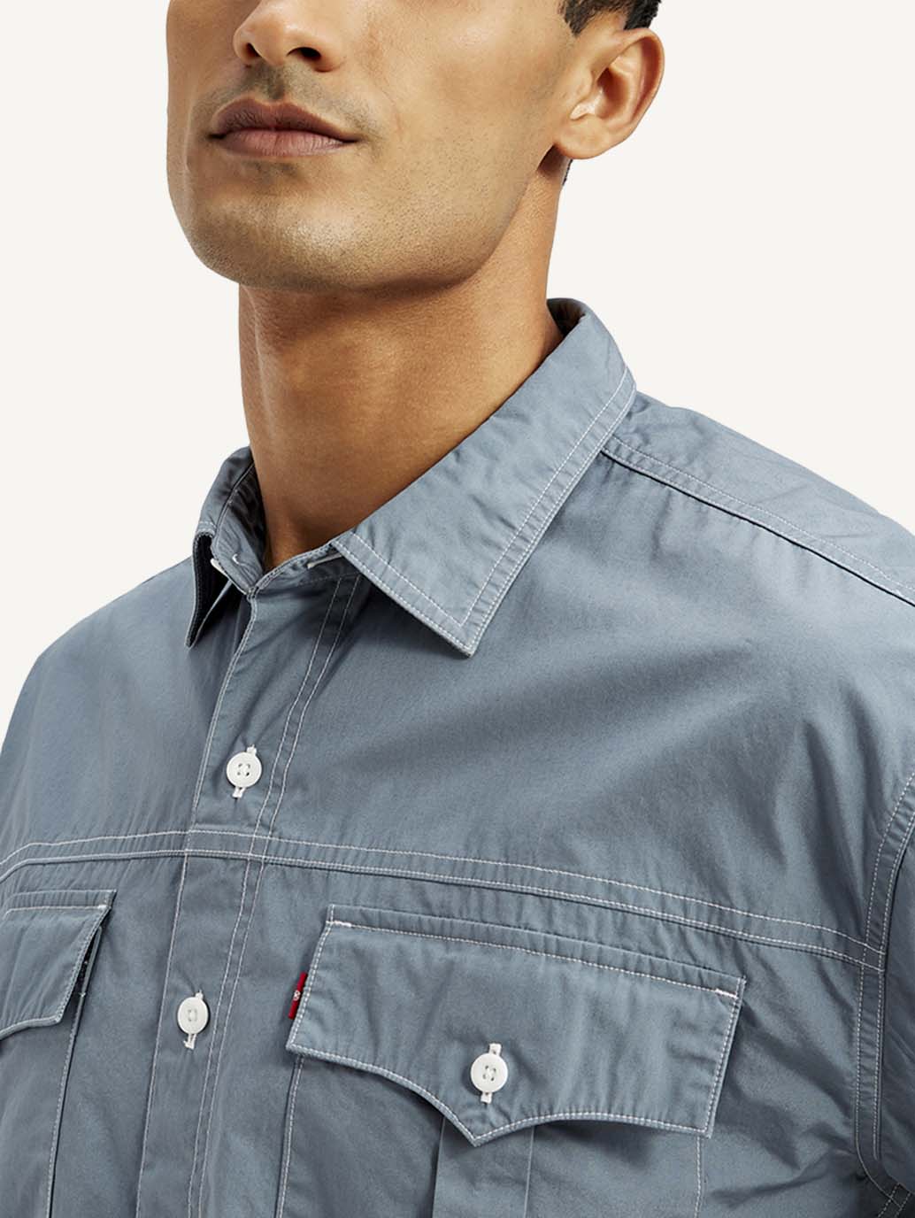 Men's Solid Relaxed Fit Utility Shirt - Detail View