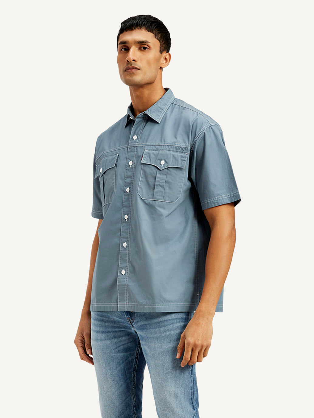 Men's Solid Relaxed Fit Utility Shirt - Side View