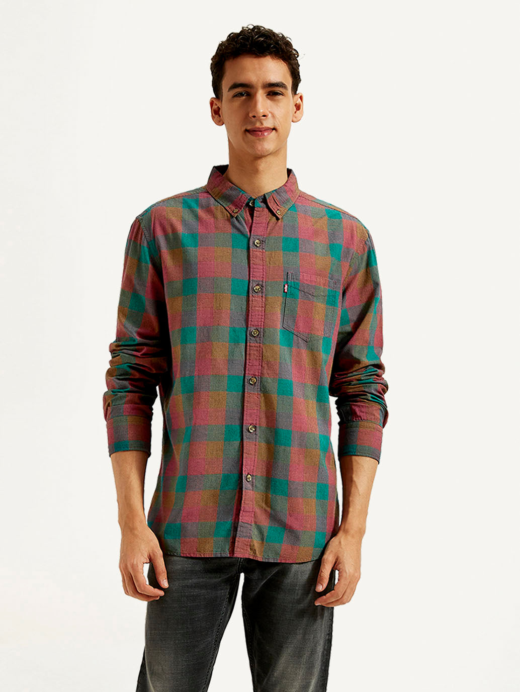 Men's Checkered Slim Fit Shirt - Front View