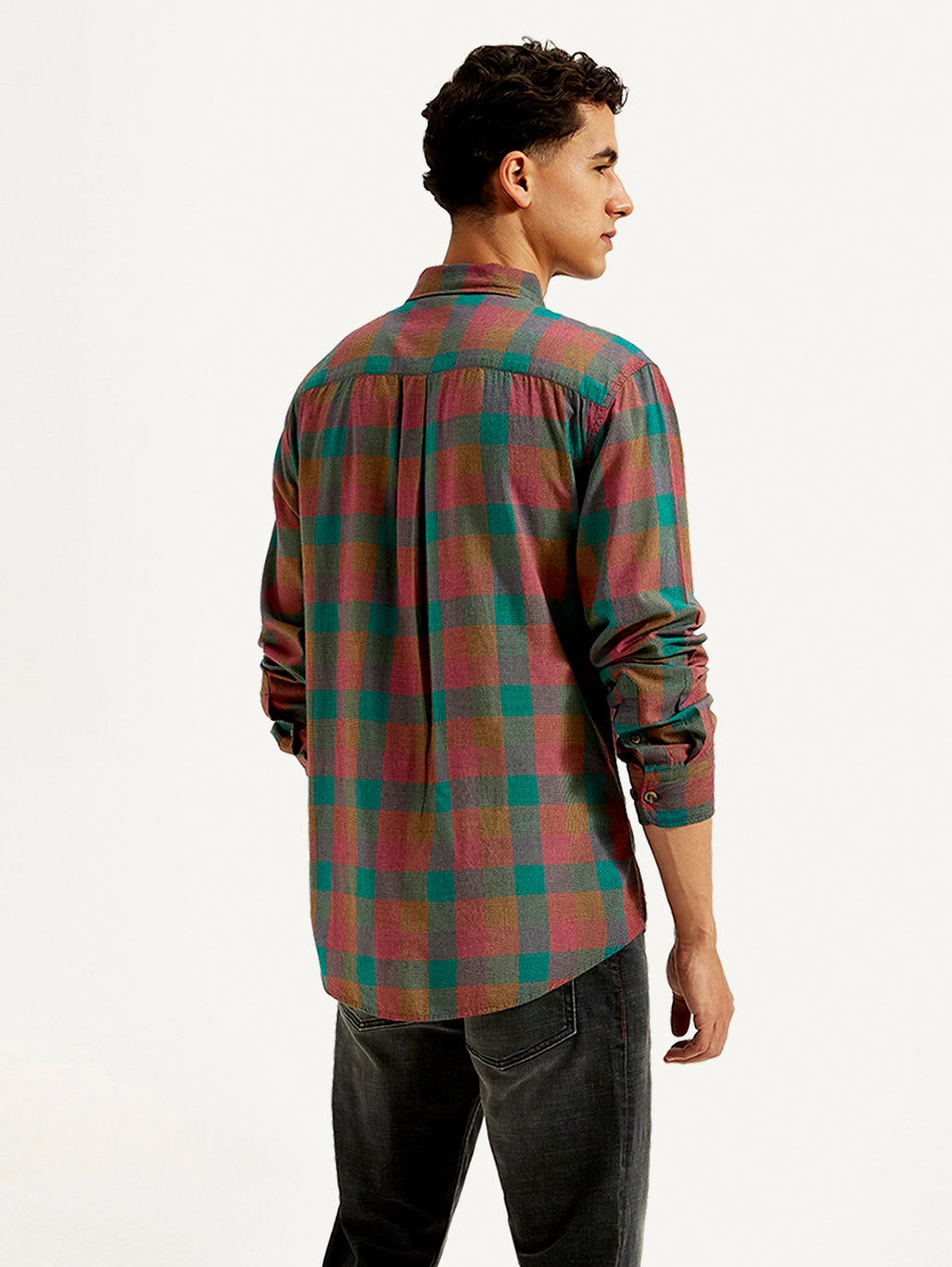 Men's Checkered Slim Fit Shirt - Back View