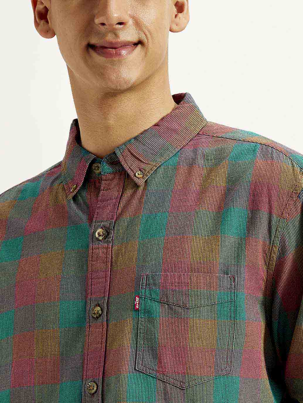 Men's Checkered Slim Fit Shirt - Detail View
