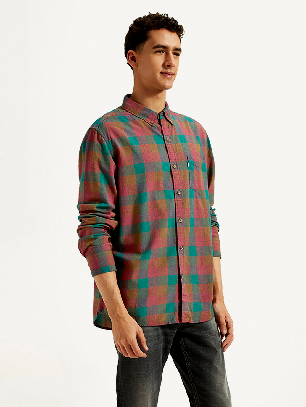 Men's Checkered Slim Fit Shirt - Side View