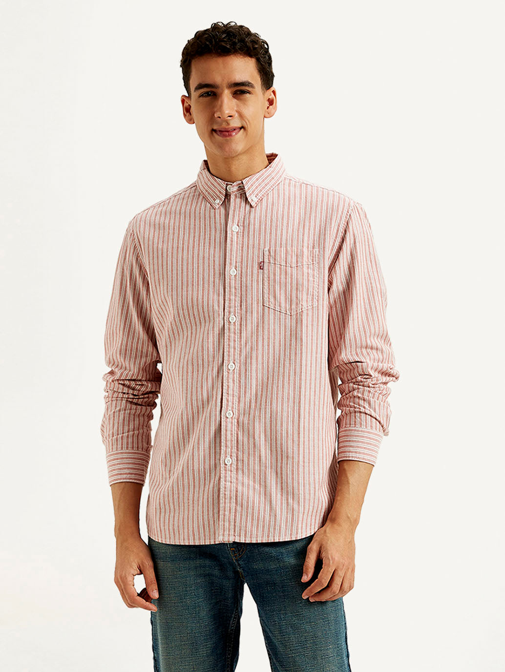 Men's Striped Slim Fit Oxford Shirt - Front View