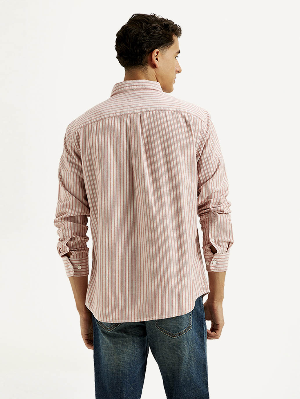 Men's Striped Slim Fit Oxford Shirt - Back View
