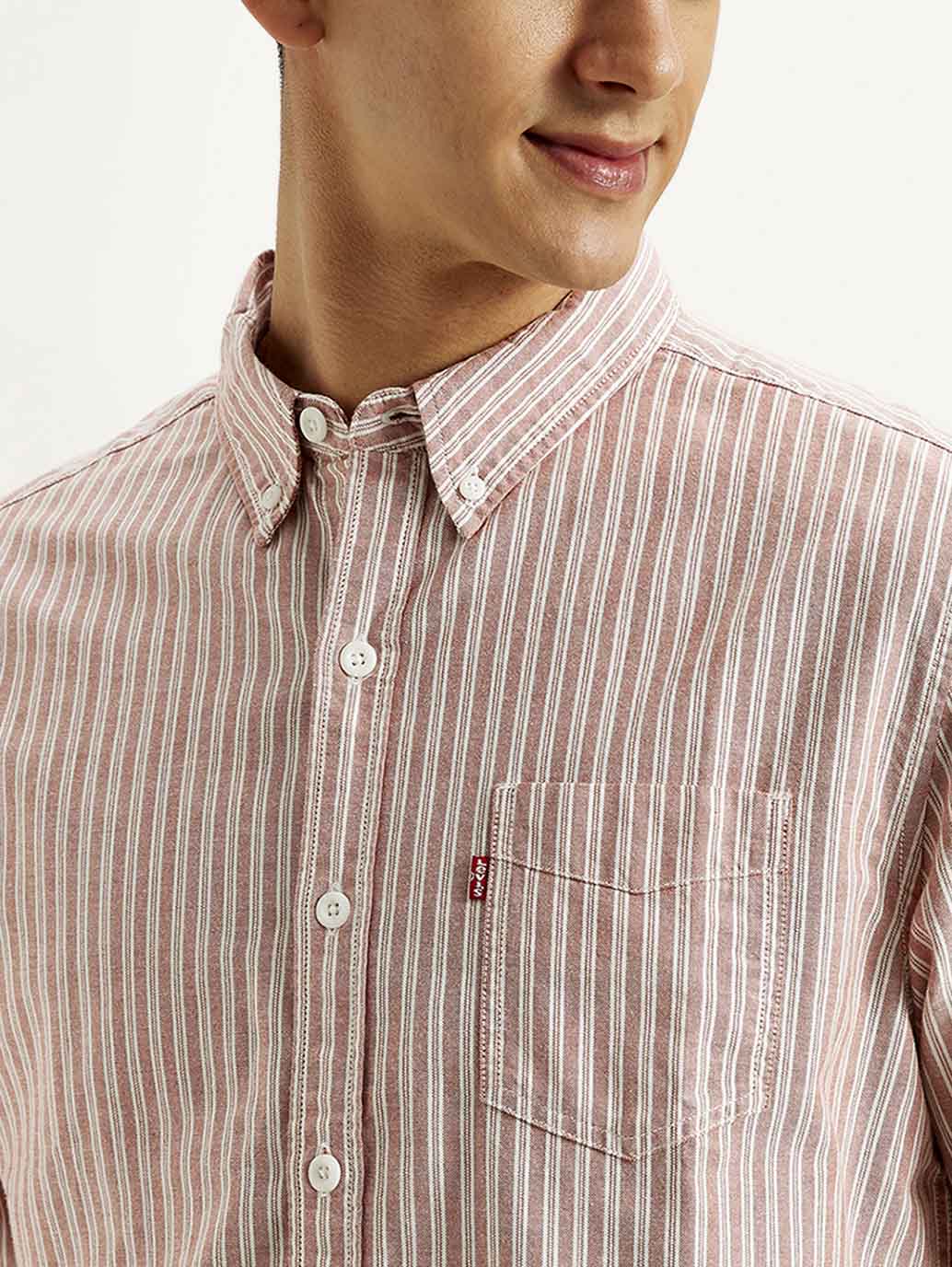 Men's Striped Slim Fit Oxford Shirt - Detail View