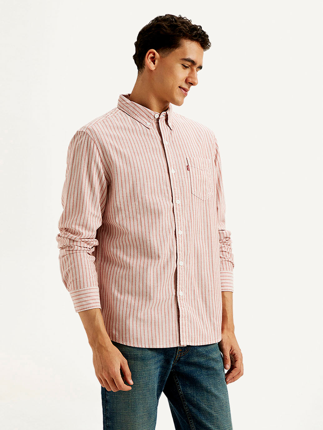 Men's Striped Slim Fit Oxford Shirt - Side View