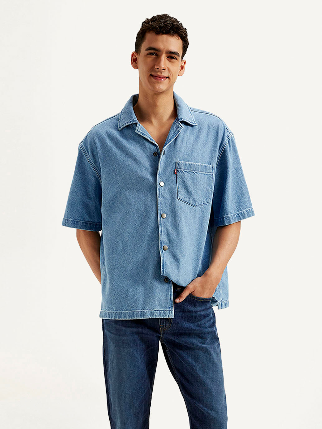 Men's Resort Collar Solid Oversized Shirt - Styleshot View
