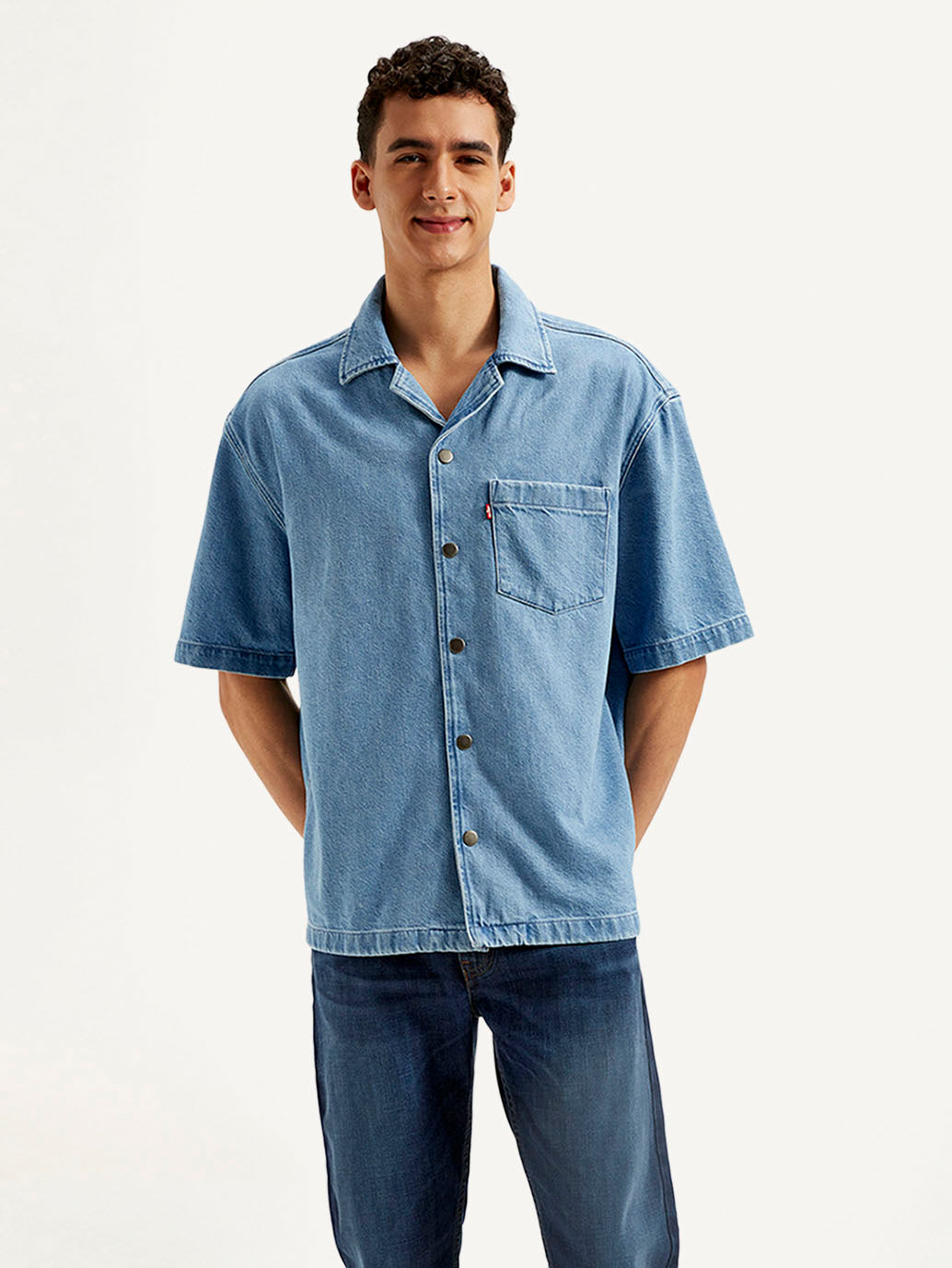 Men's Resort Collar Solid Oversized Shirt - Front View