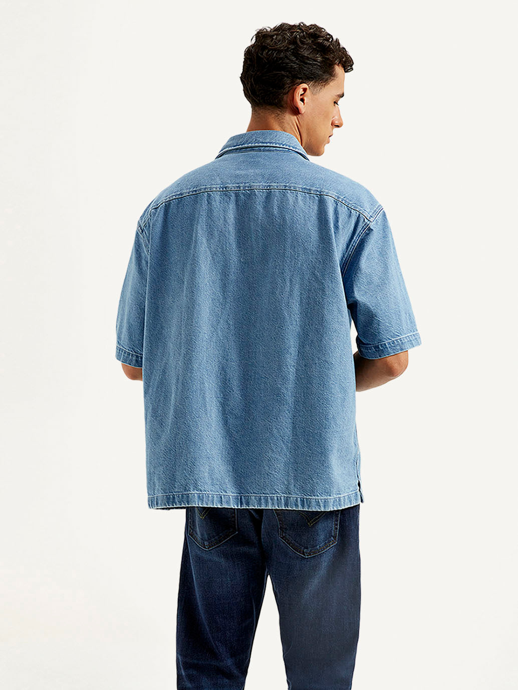 Men's Resort Collar Solid Oversized Shirt - Back View