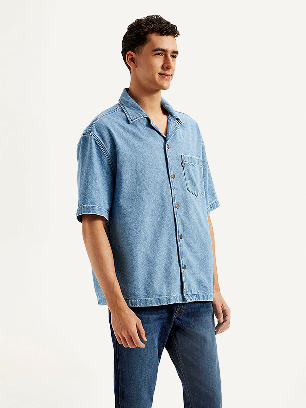 Men's Resort Collar Solid Oversized Shirt - Side View