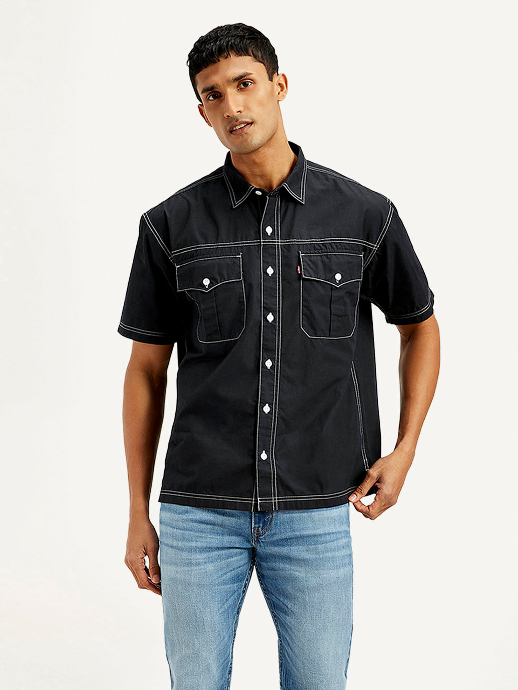 Men's Solid Relaxed Fit Utility Shirt - Front View