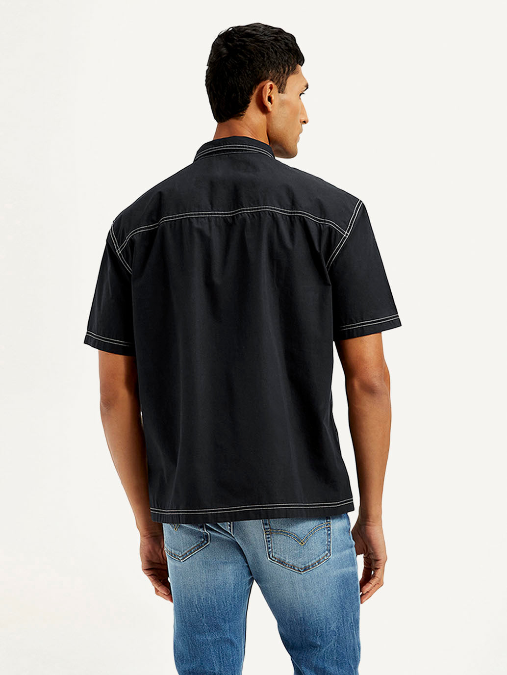 Men's Solid Relaxed Fit Utility Shirt - Back View