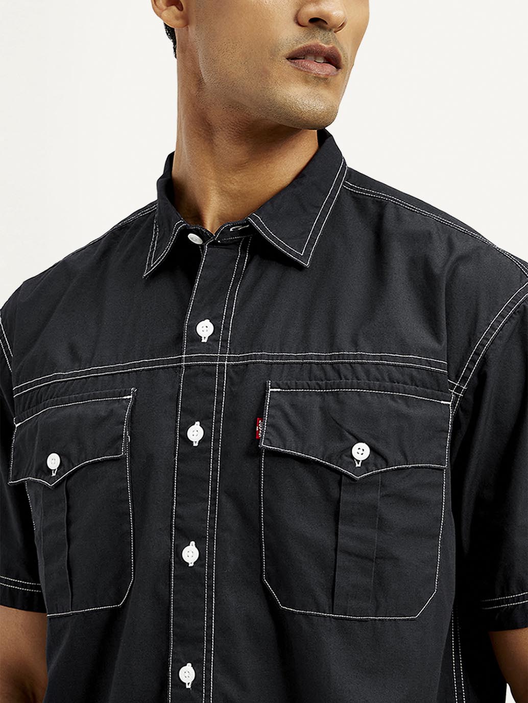 Men's Solid Relaxed Fit Utility Shirt - Detail View