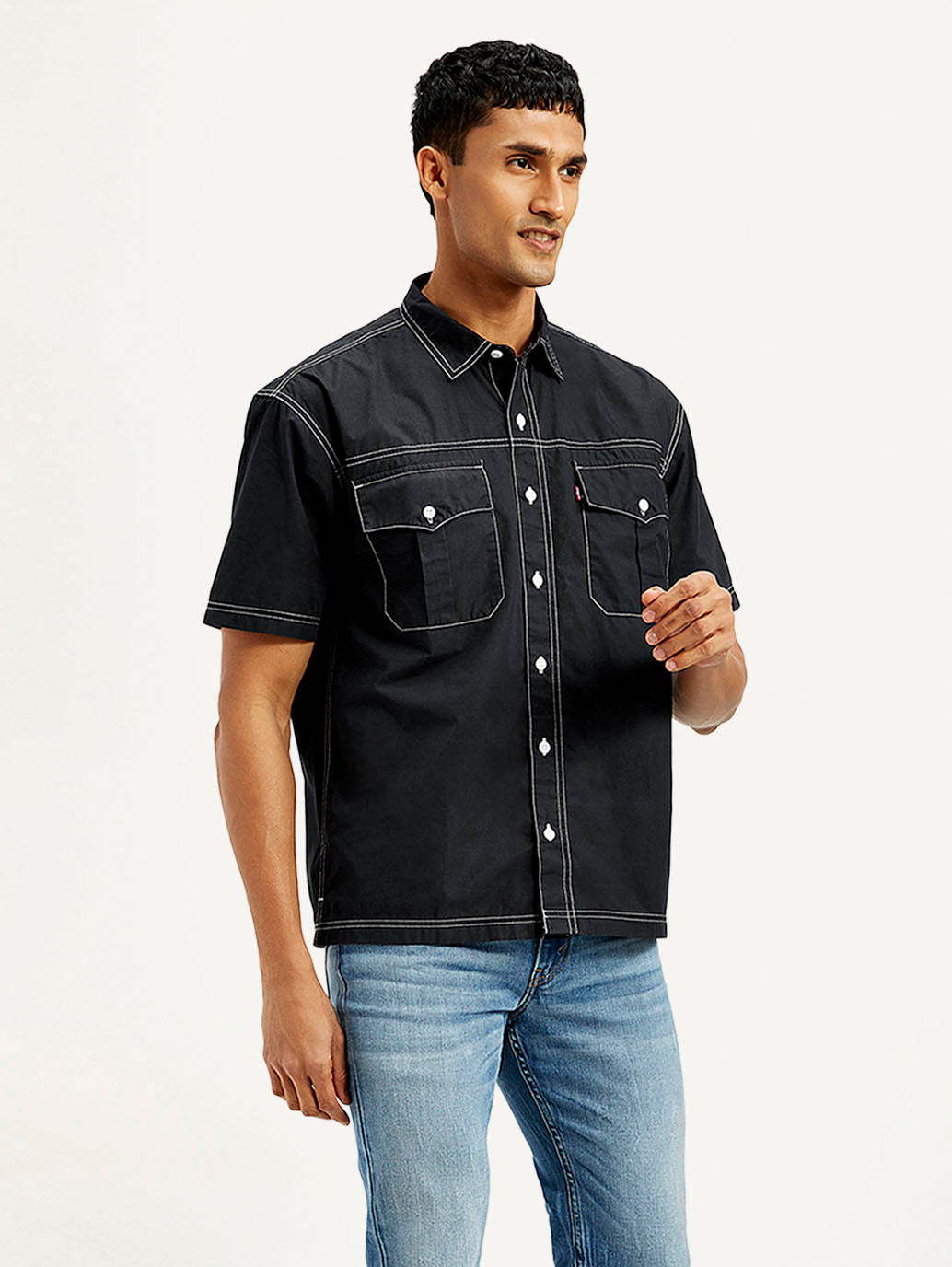 Men's Solid Relaxed Fit Utility Shirt - Side View