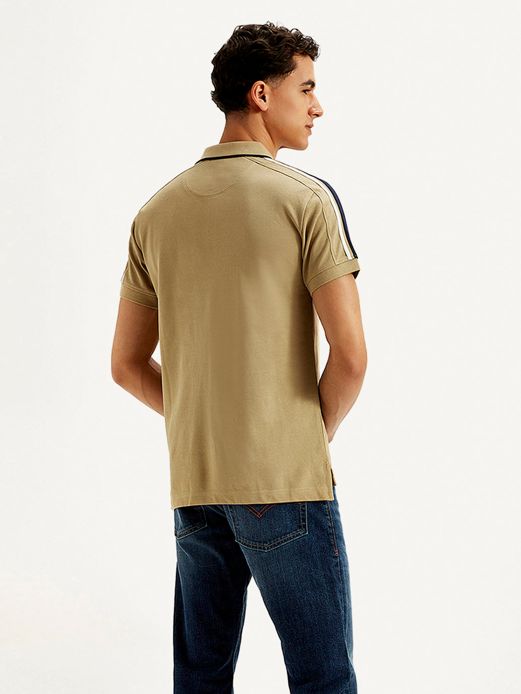 Men's Solid Slim Fit Polo T-shirt - Back View