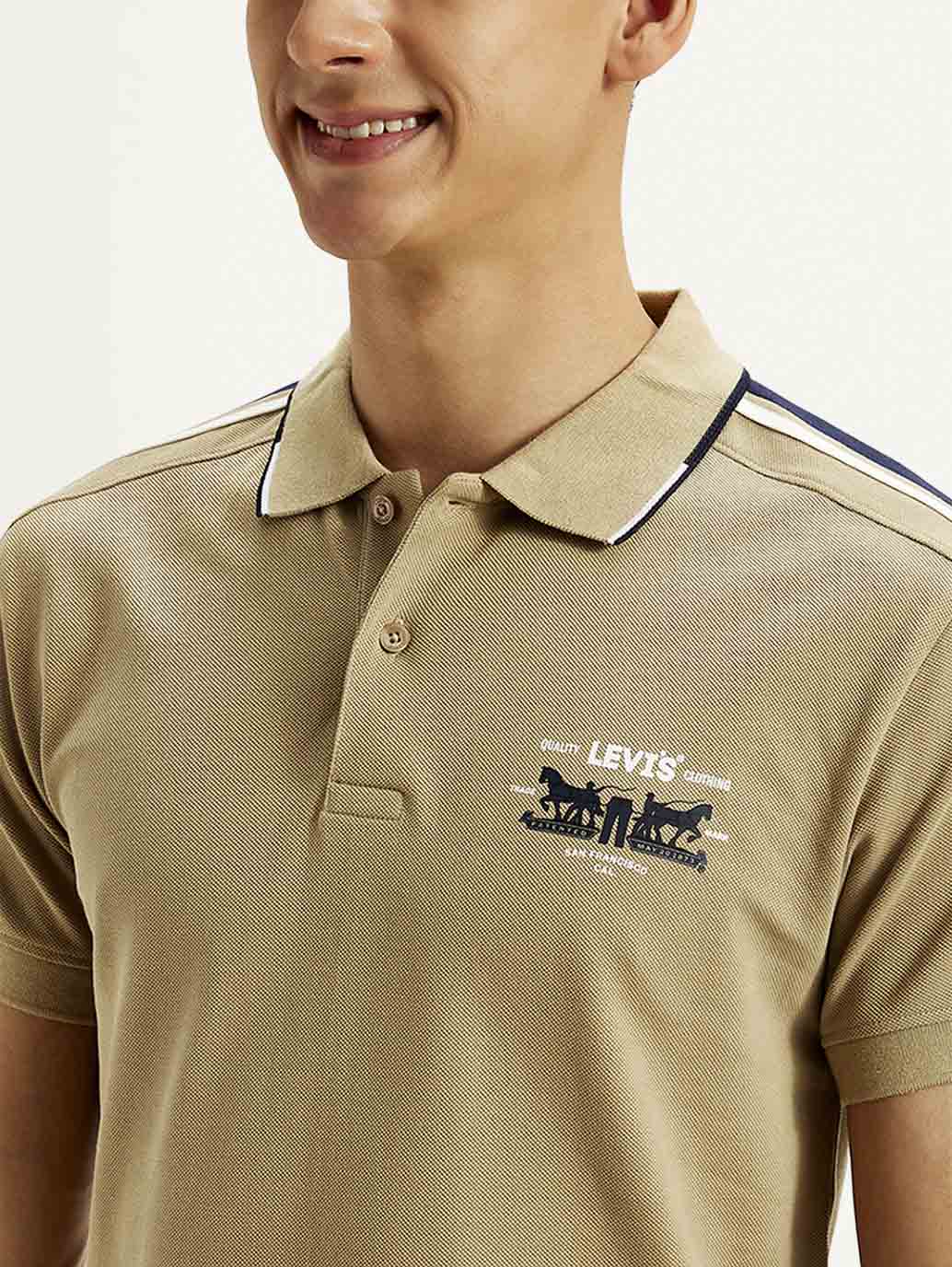 Men's Solid Slim Fit Polo T-shirt - Detail View