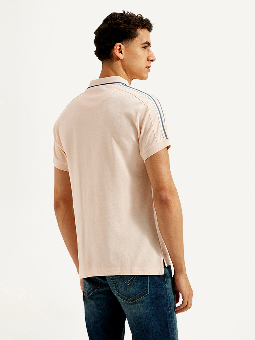 Men's Solid Slim Fit Polo T-shirt - Back View