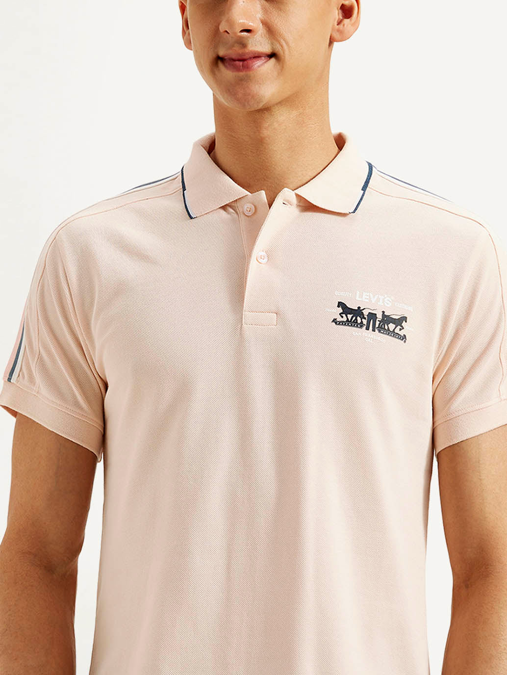 Men's Solid Slim Fit Polo T-shirt - Detail View