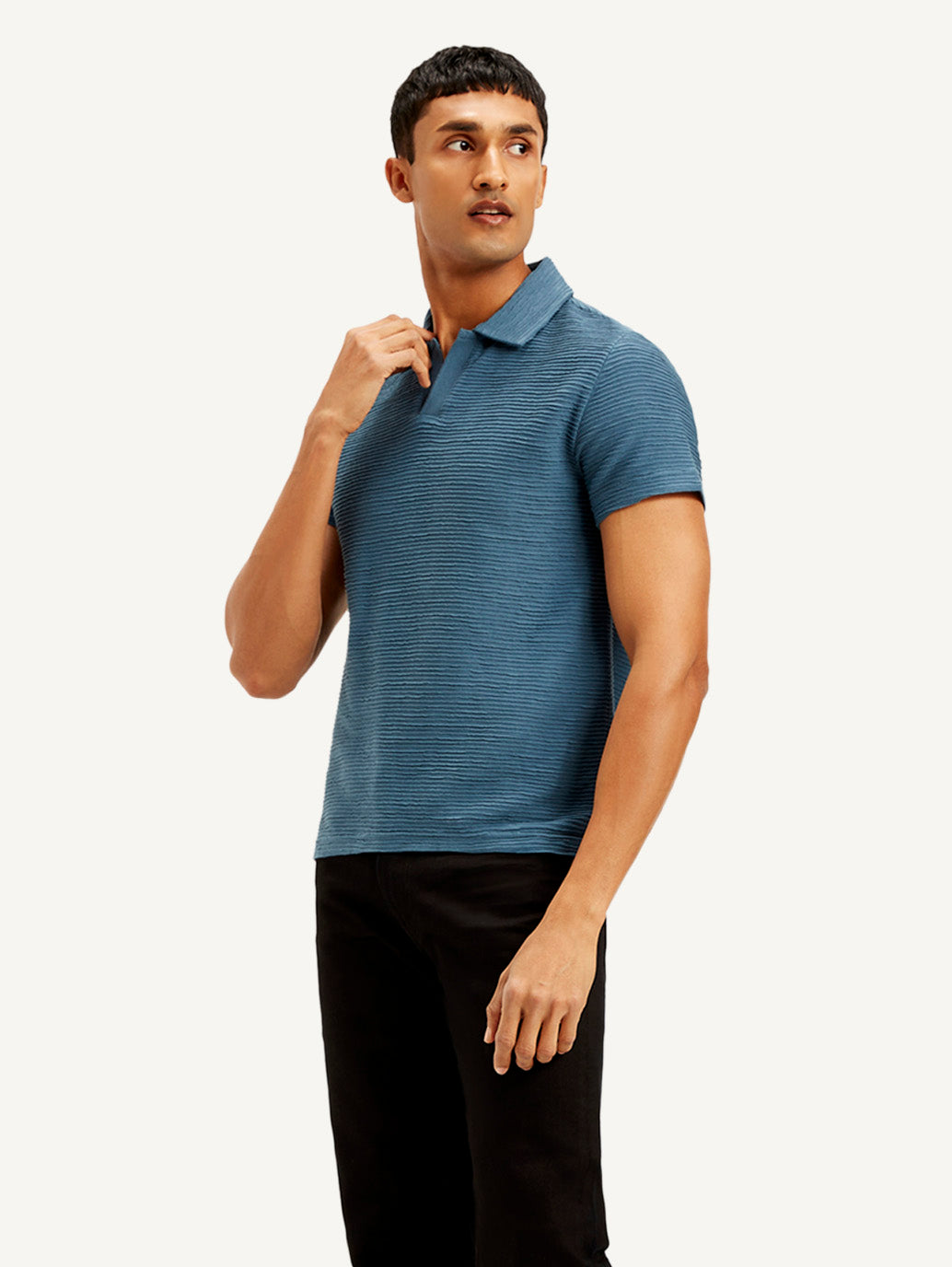 Men's Textured Slim Fit Polo Corduroy T-shirt