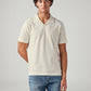 Men's Textured Cream Collar Neck Textured Polo T-shirt - Front View