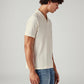 Men's Textured Cream Collar Neck Textured Polo T-shirt - Side View