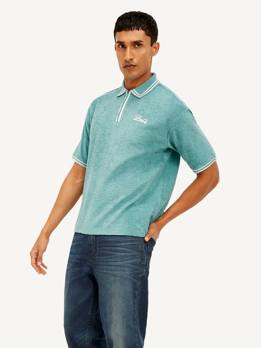 Men's Knitted Teal Polo T-shirt - Styleshot View