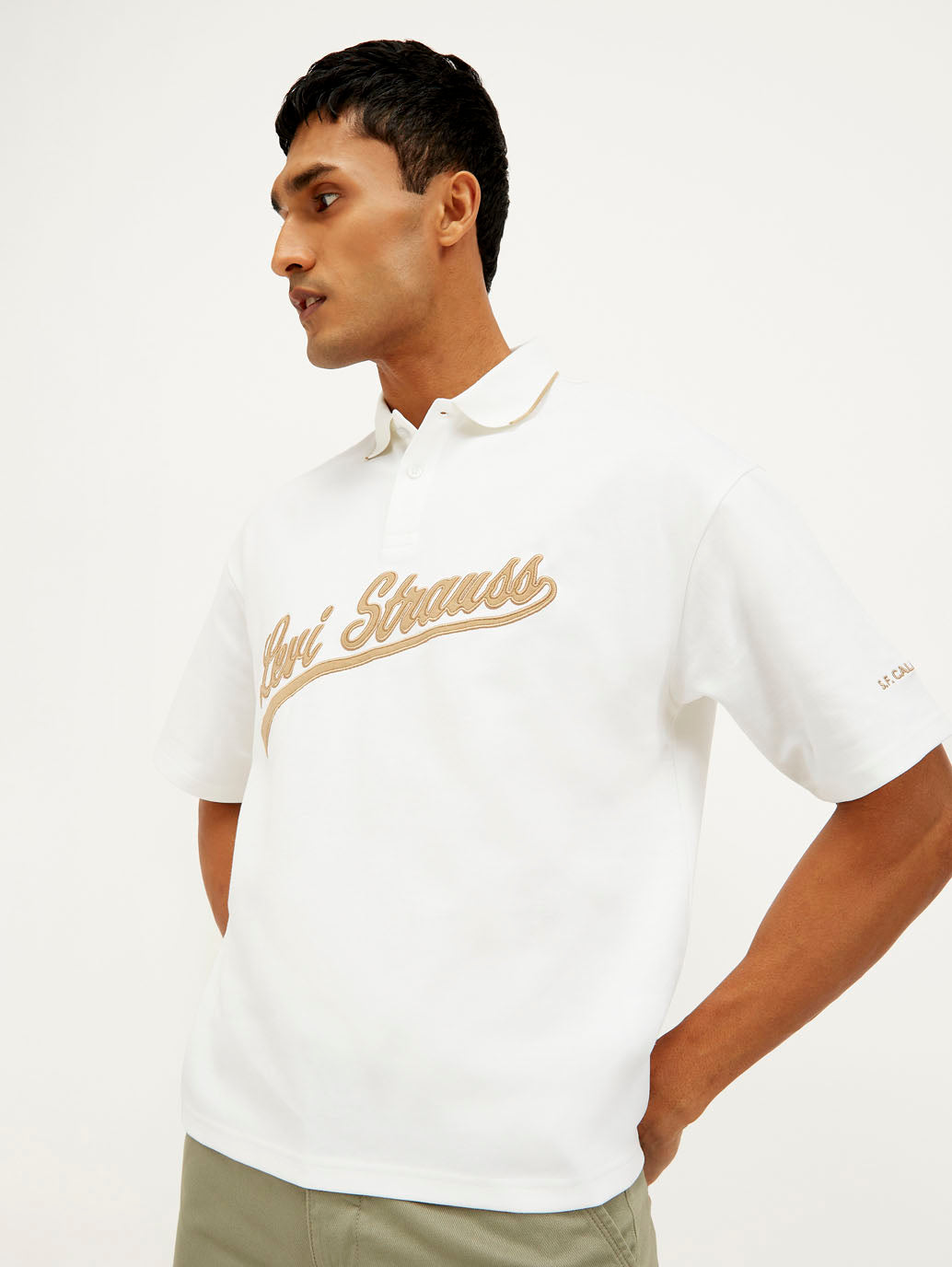 Men's Brand Logo Loose Fit Polo T-shirt - Elevated View