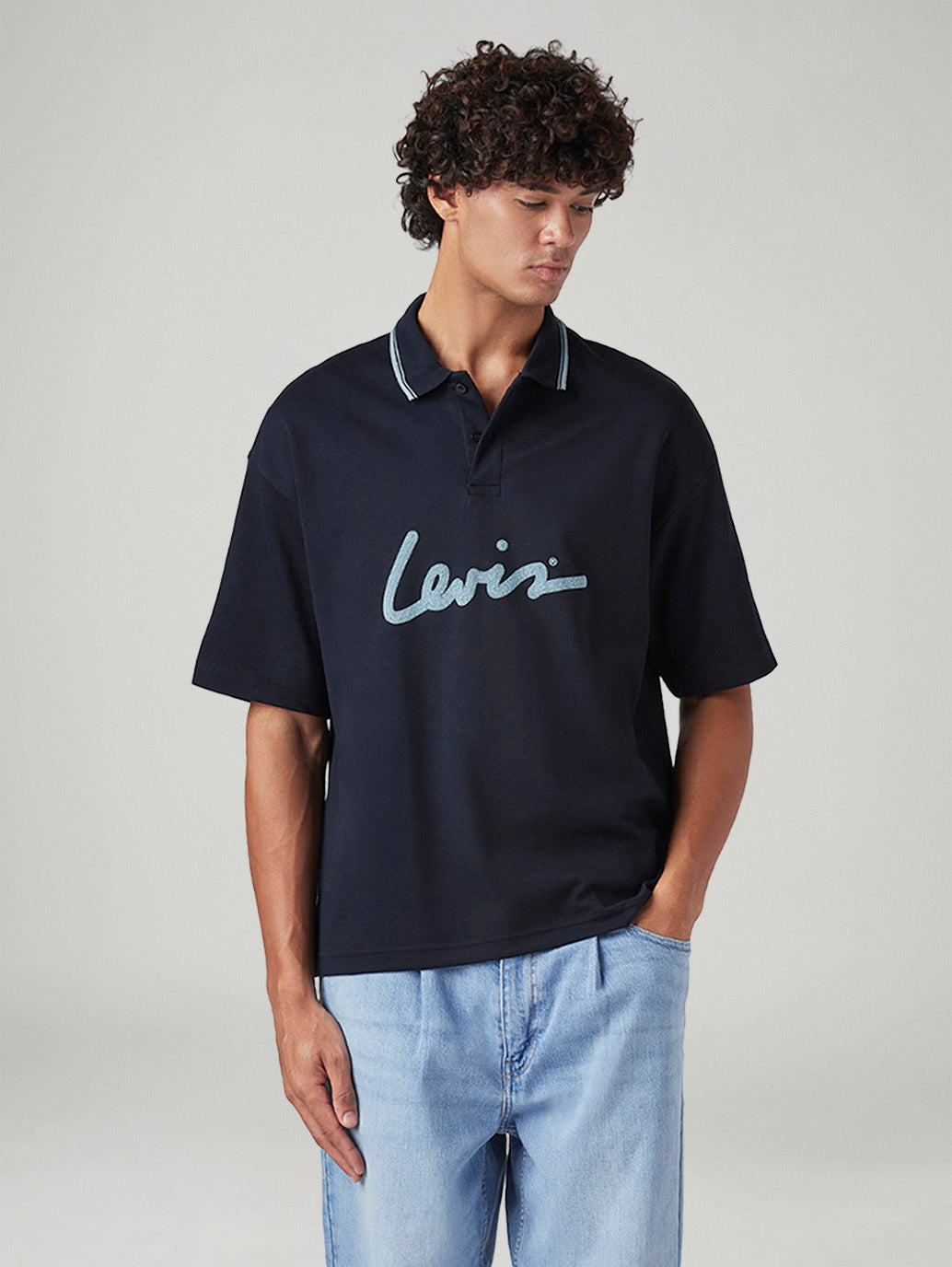 Men's Brand Logo Loose Fit Polo T-shirt