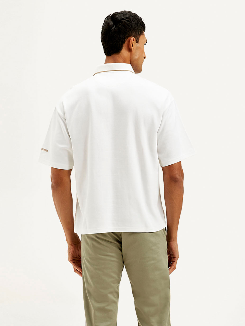 Men's Brand Logo Loose Fit Polo T-shirt - Back View