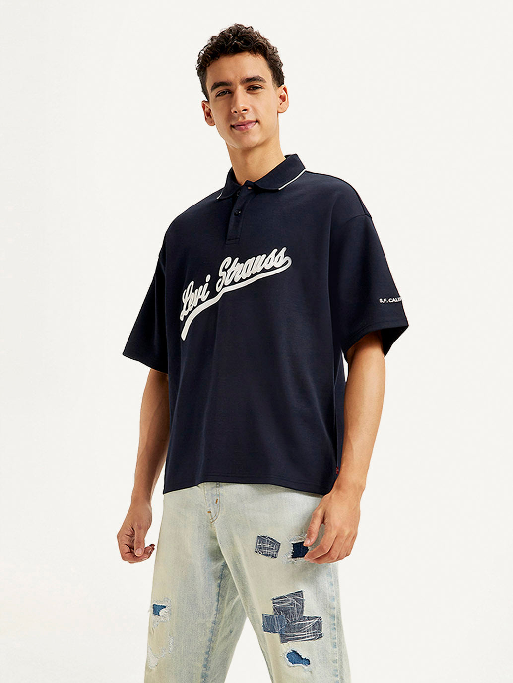 Men's Brand Logo Loose Fit Polo T-shirt - Styleshot View