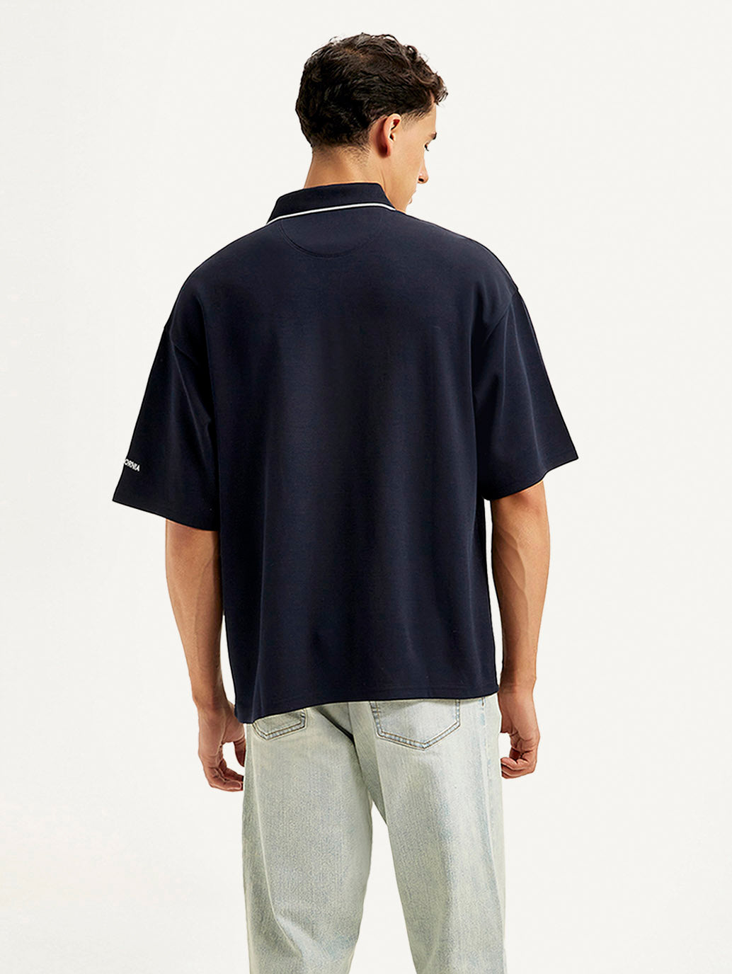Men's Brand Logo Loose Fit Polo T-shirt - Back View