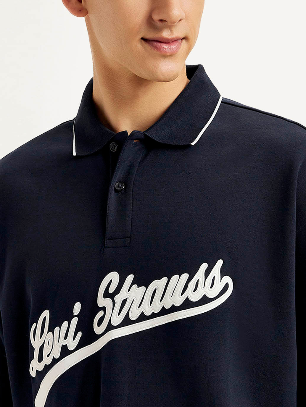 Men's Brand Logo Loose Fit Polo T-shirt - Detail View