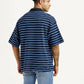 Men's Striped Blue Loose Fit Polo T-shirt - Back View