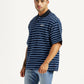Men's Striped Blue Loose Fit Polo T-shirt - Side View