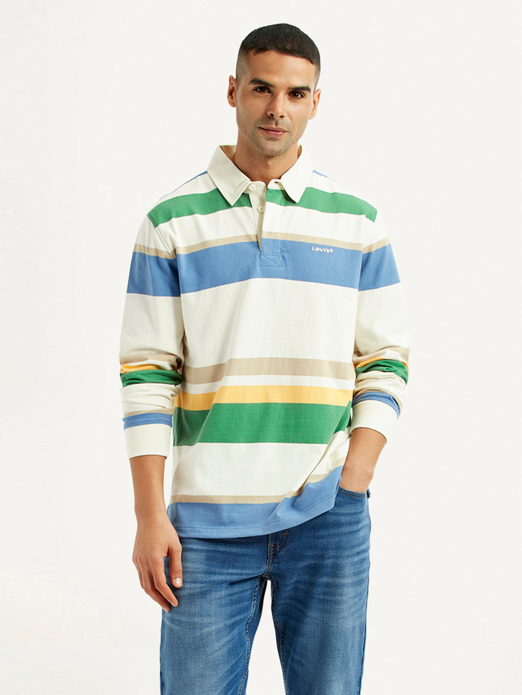 Men's Striped Multi Color Slim Fit Polo T-shirt - Styleshot View