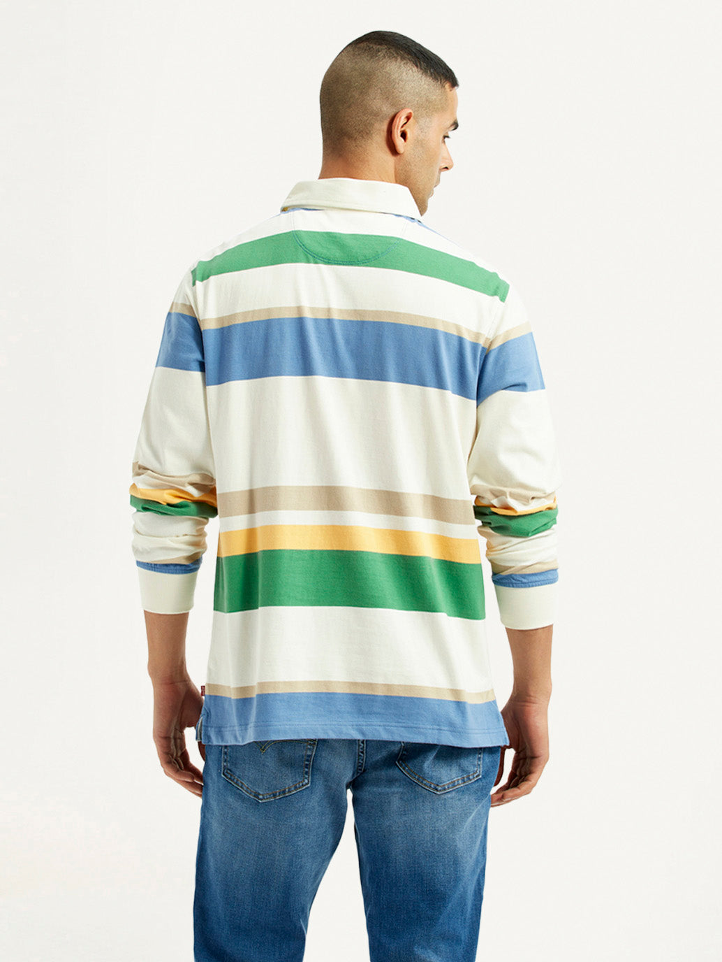 Men's Striped Multi Color Slim Fit Polo T-shirt - Back View
