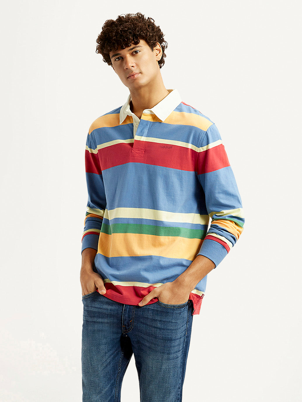 Men's Striped Multi Color Slim Fit Polo T-shirt - Styleshot View