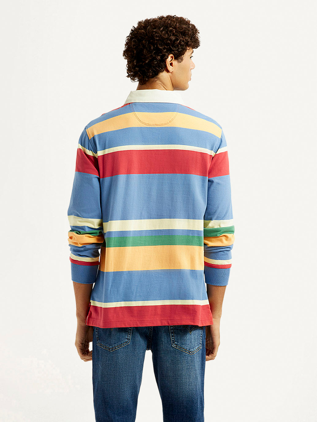 Men's Striped Multi Color Slim Fit Polo T-shirt - Back View