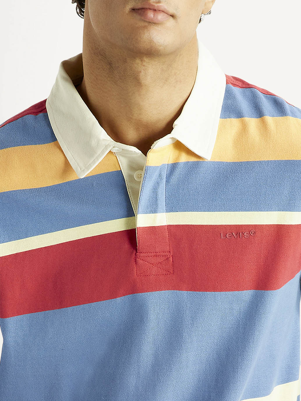 Men's Striped Multi Color Slim Fit Polo T-shirt - Detail View