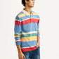Men's Striped Multi Color Slim Fit Polo T-shirt - Side View