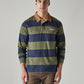 Men's Striped Loose Fit Jersey Polo T shirt - Front View