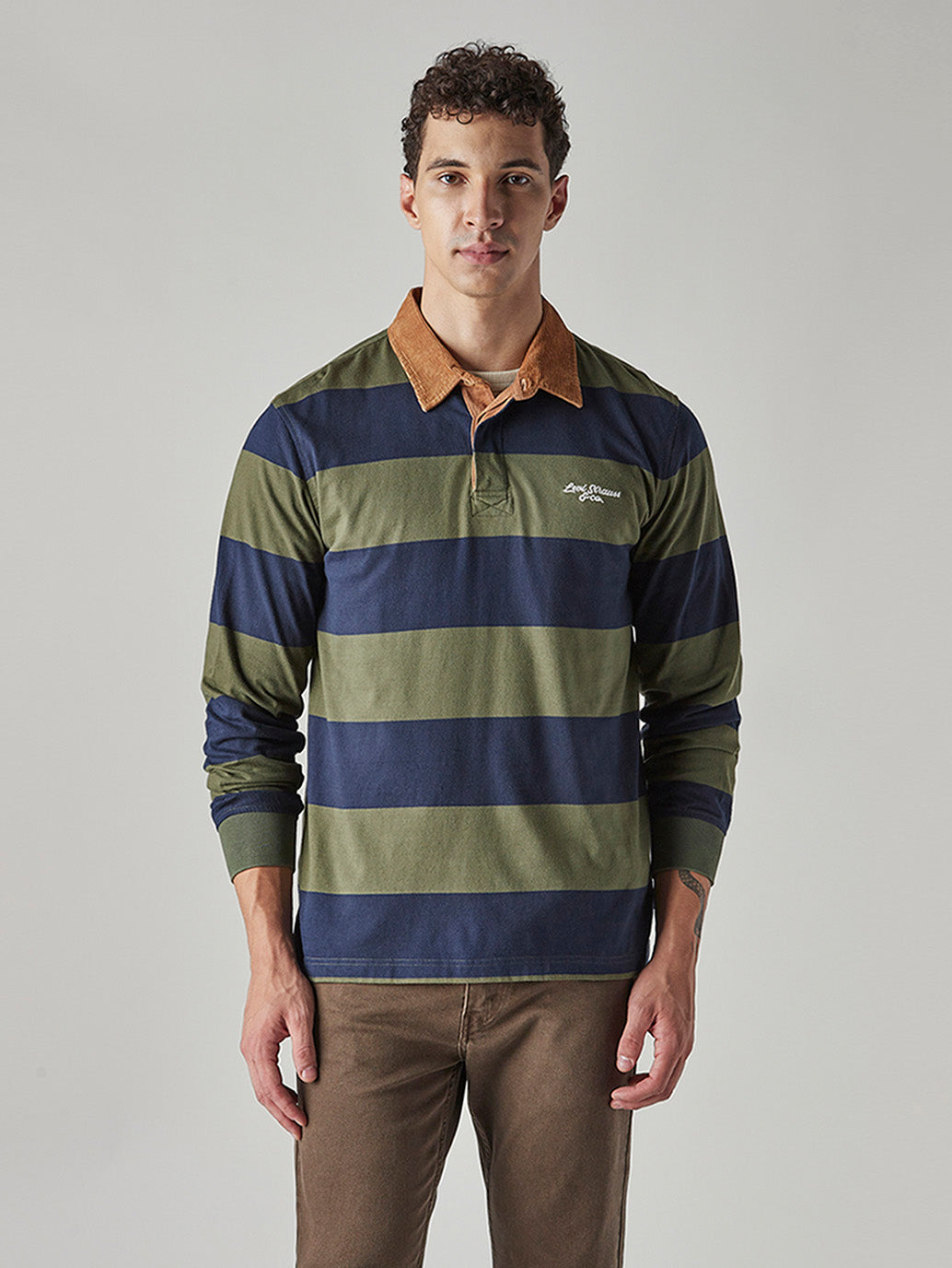 Men's Striped Loose Fit Jersey Polo T shirt